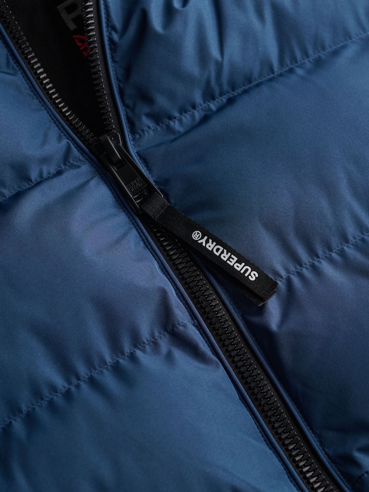Superdry Light Blue Hooded Sports Puffer Jacket - Image 2 of 2 Superdry Light Blue Hooded Sports Puffer Jacket - Image 2 of 2