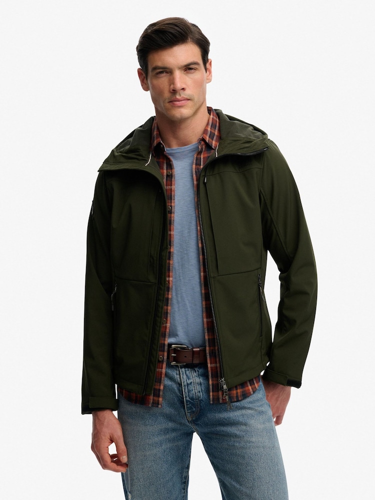 Superdry Green Hooded Softshell Trekker Jacket - Image 1 of 6 Superdry Green Hooded Softshell Trekker Jacket - Image 1 of 6