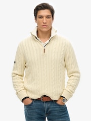 Superdry Cream Preppy Cotton Cable Half Zip Jumper - Image 1 of 7