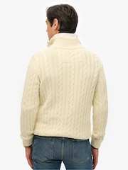 Superdry Cream Preppy Cotton Cable Half Zip Jumper - Image 2 of 7