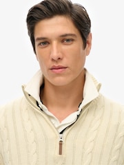 Superdry Cream Preppy Cotton Cable Half Zip Jumper - Image 3 of 7
