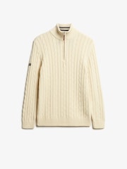 Superdry Cream Preppy Cotton Cable Half Zip Jumper - Image 5 of 7