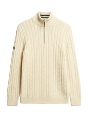 Superdry Cream Preppy Cotton Cable Half Zip Jumper - Image 7 of 7