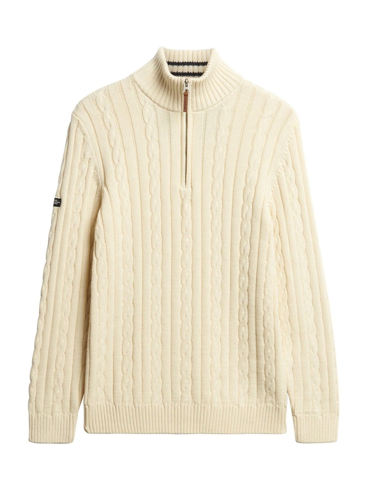 Superdry Cream Preppy Cotton Cable Half Zip Jumper - Image 7 of 7 Superdry Cream Preppy Cotton Cable Half Zip Jumper - Image 7 of 7