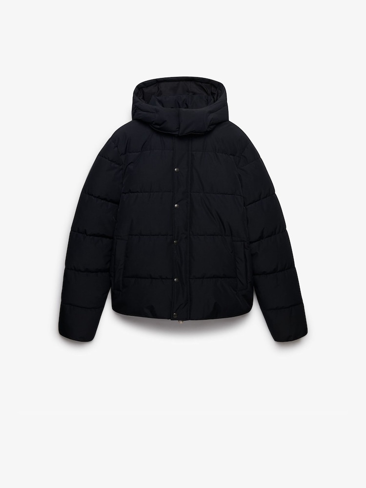 Superdry Black Premium Hood Puffer Coats - Image 1 of 1