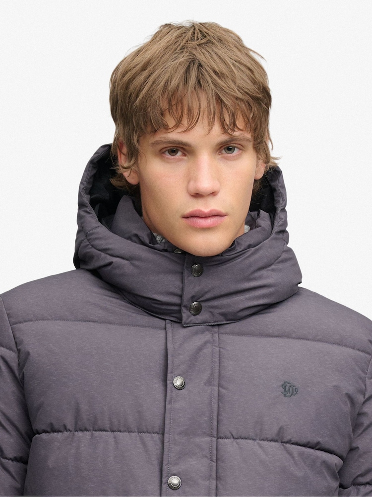 Superdry Grey Premium Hood Puffer Coats - Image 6 of 6