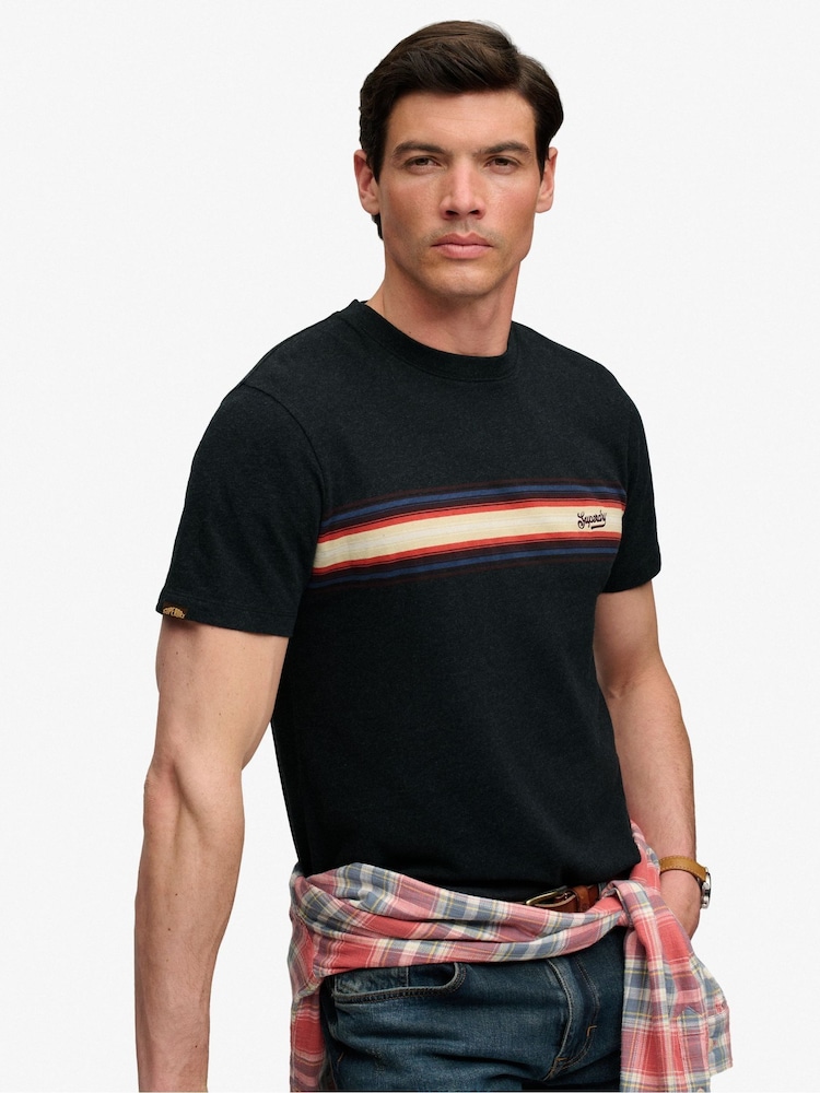 Negru - Superdry Outdoor Stripe Logo Rlxd T-Shirt - Imaginea 2 din 7