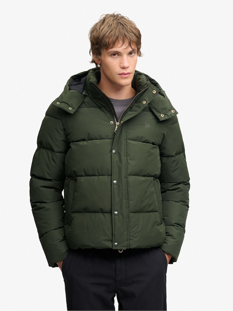 Superdry Green Premium Hood Puffer Coats - Image 1 of 6