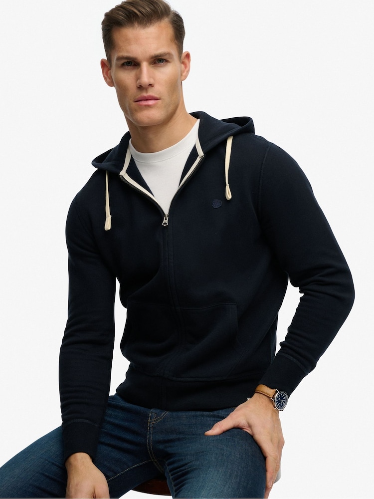 Superdry Blue Monogram Embroidered Zip Hoodie - Image 1 of 6 Superdry Blue Monogram Embroidered Zip Hoodie - Image 1 of 6