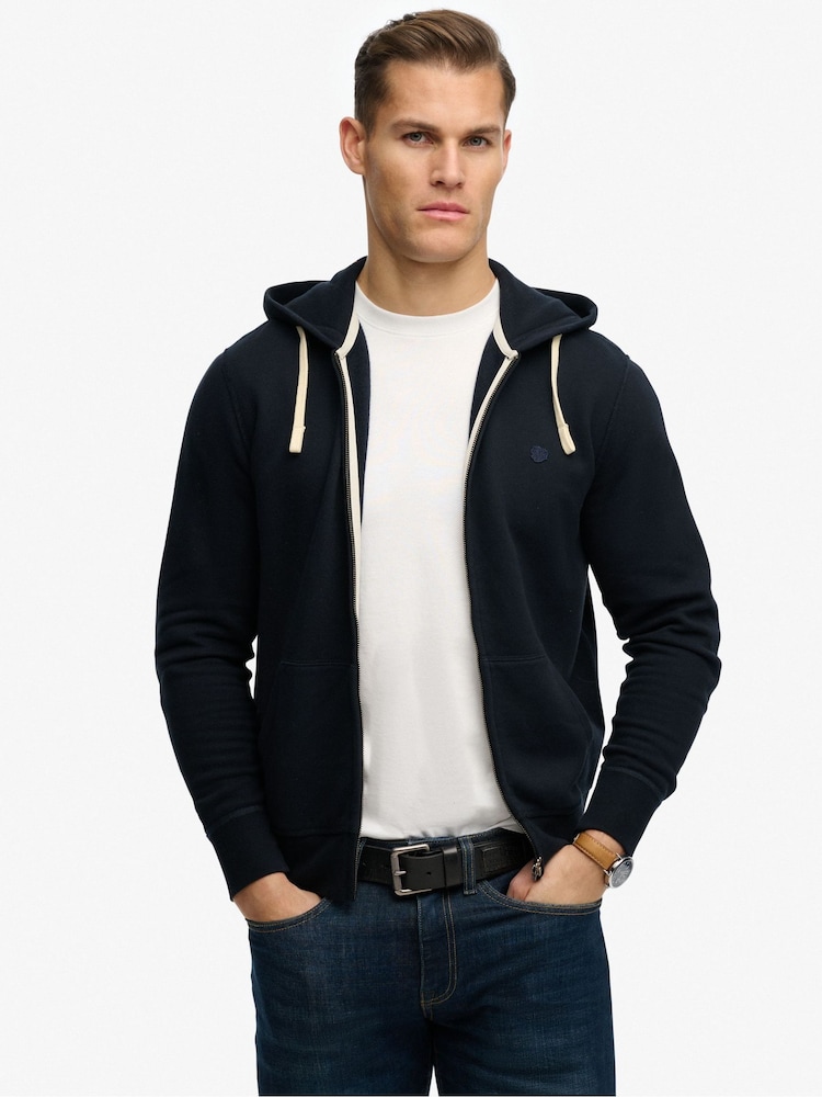 Superdry Blue Monogram Embroidered Zip Hoodie - Image 2 of 6 Superdry Blue Monogram Embroidered Zip Hoodie - Image 2 of 6
