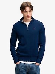 أزرق - كنزة Prep Essential قطنية بنصف سحاب من Superdry - صورة 1 من 8