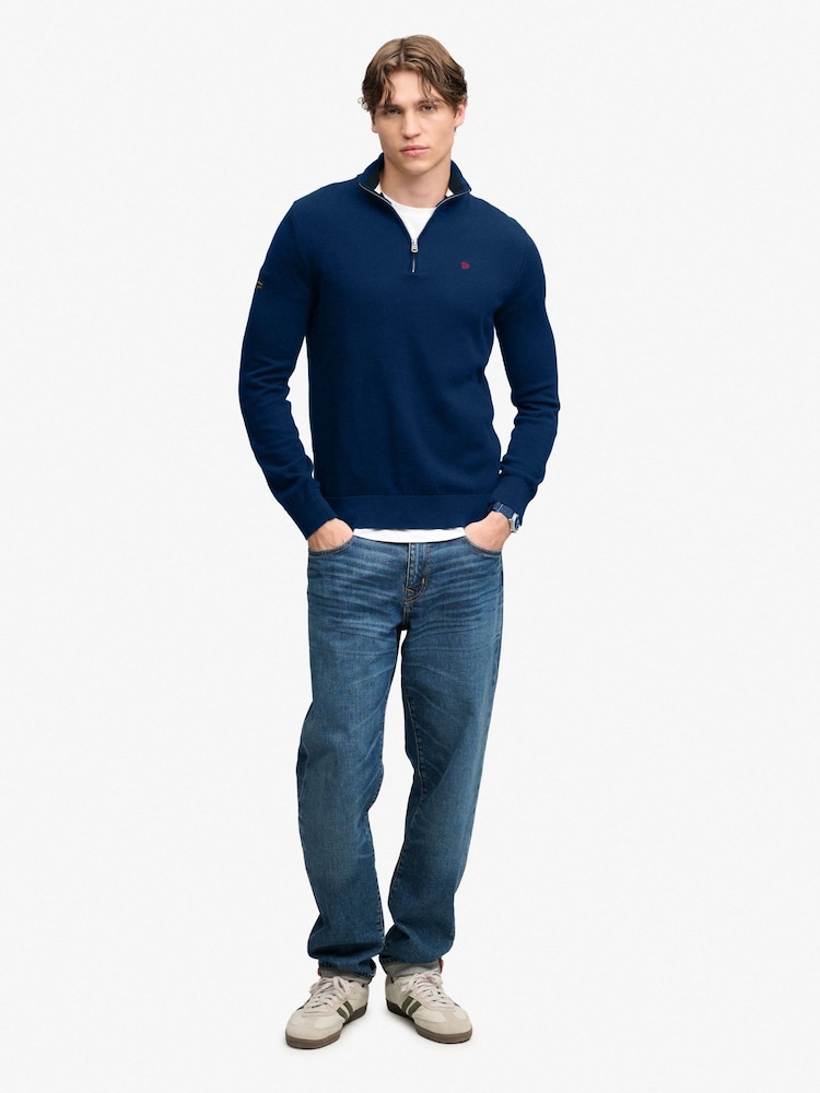 أزرق - كنزة Prep Essential قطنية بنصف سحاب من Superdry - صورة 2 من 8