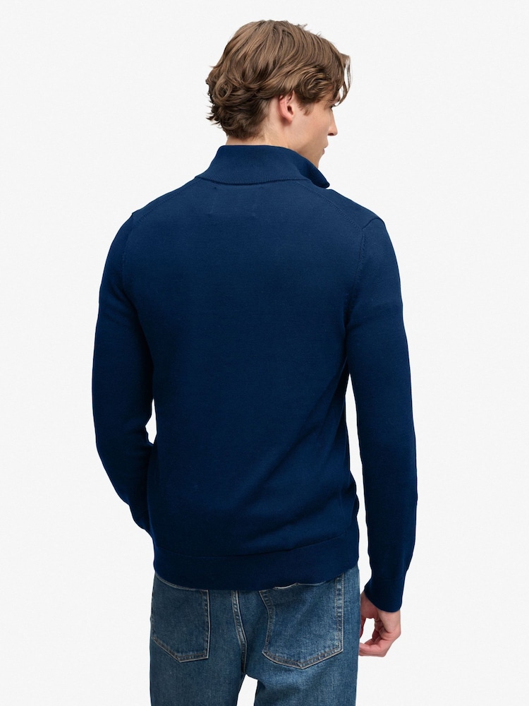أزرق - كنزة Prep Essential قطنية بنصف سحاب من Superdry - صورة 5 من 5