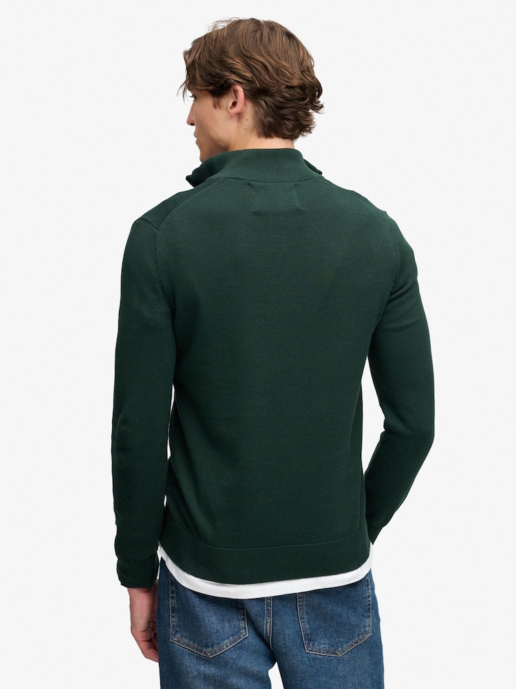 أخضر - كنزة Prep Essential قطنية بنصف سحاب من Superdry - صورة 2 من 4