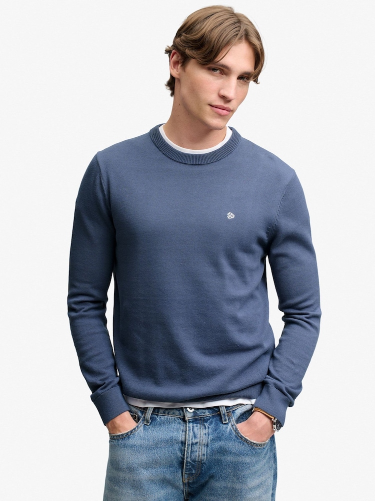 Superdry Blue Prep Essential Cotton Jumper - Image 1 of 8