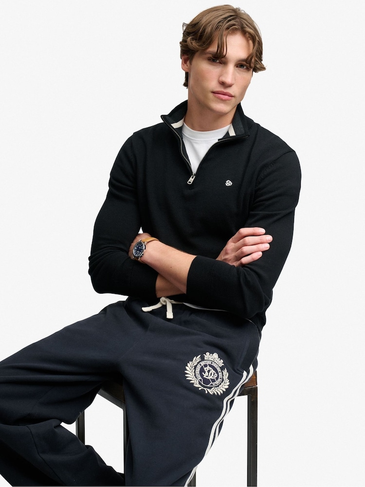 Noir - Pull Superdry Prep Essential en coton à demi-glissière - Image 2 de 7