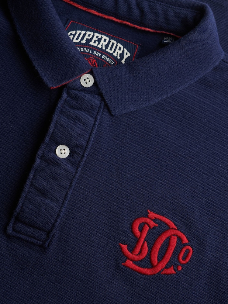 Superdry Blue Pique Monogram Polo Shirt - Image 6 of 6 Superdry Blue Pique Monogram Polo Shirt - Image 6 of 6