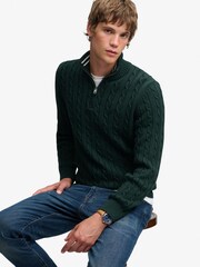Superdry Green Preppy Cotton Cable Half Zip Jumper - Image 1 of 5