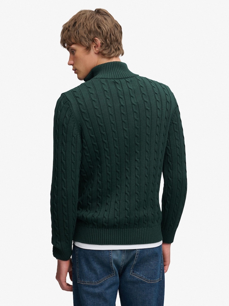 Superdry Green Preppy Cotton Cable Half Zip Jumper - Image 2 of 5