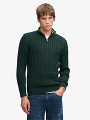 Superdry Green Preppy Cotton Cable Half Zip Jumper - Image 3 of 5
