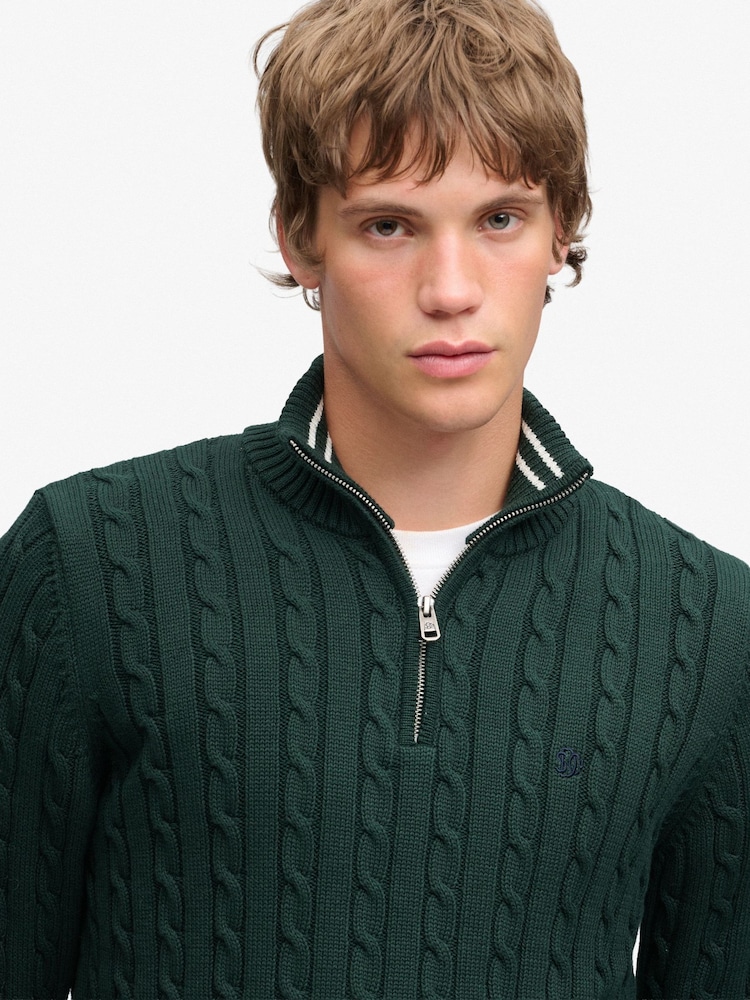 Superdry Green Preppy Cotton Cable Half Zip Jumper - Image 5 of 5