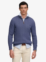Superdry Light Blue Preppy Cotton Cable Half Zip Jumper - Image 1 of 7