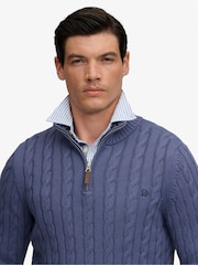 Superdry Light Blue Preppy Cotton Cable Half Zip Jumper - Image 4 of 7
