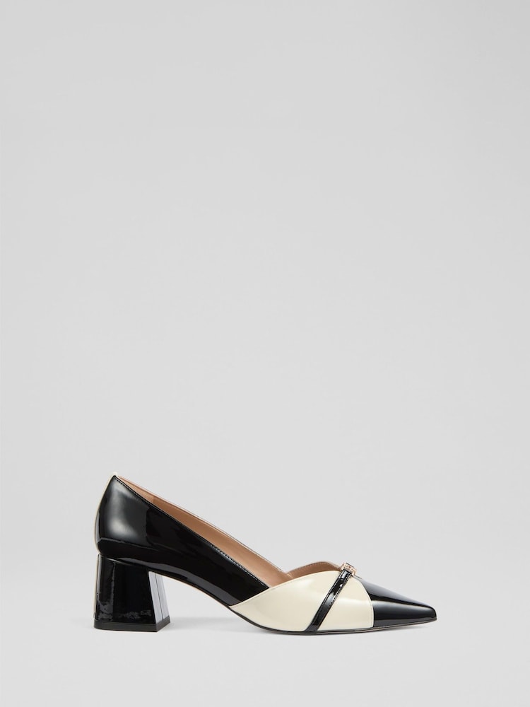 LK Bennett Black Heather Patent  Motif Courts Shoes - Image 1 of 4