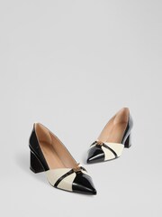 LK Bennett Black Heather Patent  Motif Courts Shoes - Image 3 of 4