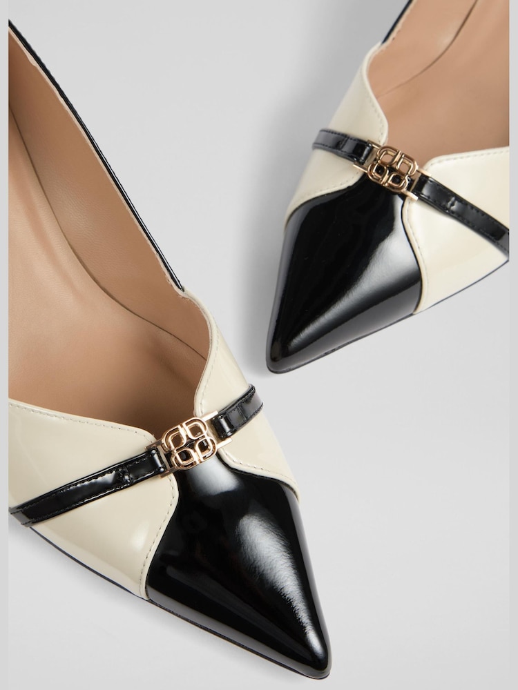 LK Bennett Black Heather Patent  Motif Courts Shoes - Image 4 of 4