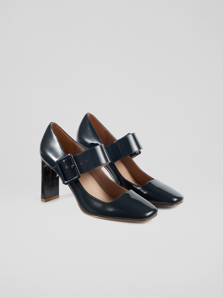 LK Bennett Navy Blue Phoebe Mary Jane Courts - Image 2 of 4