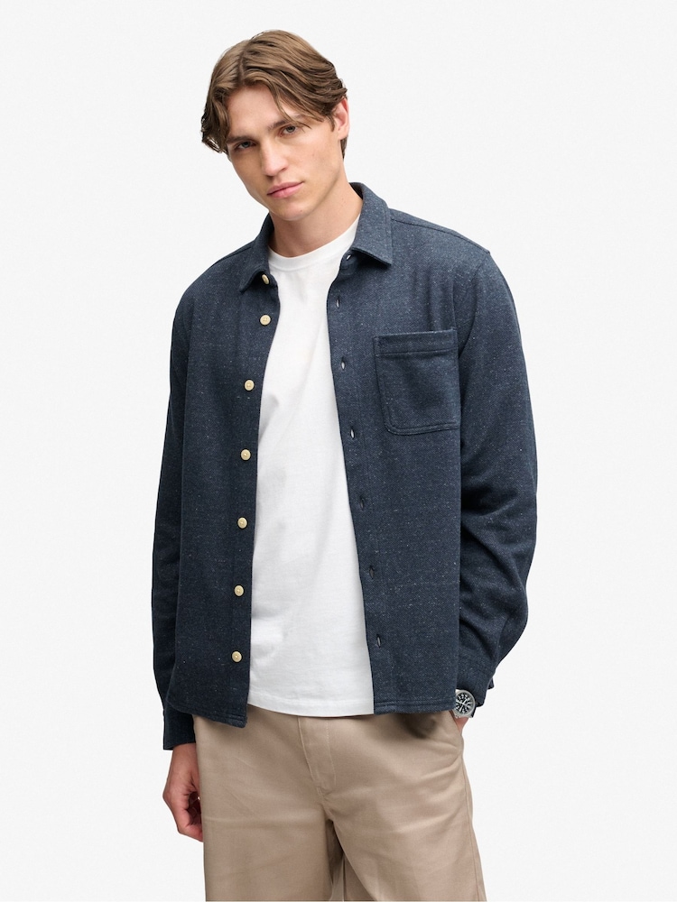 Superdry Blue Twill Tweed Jersey Shirt - Image 1 of 8
