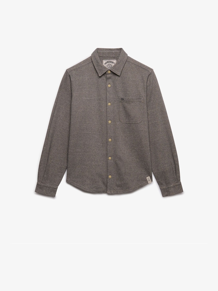 Superdry Brown Twill Tweed Jersey Shirt - Image 1 of 3