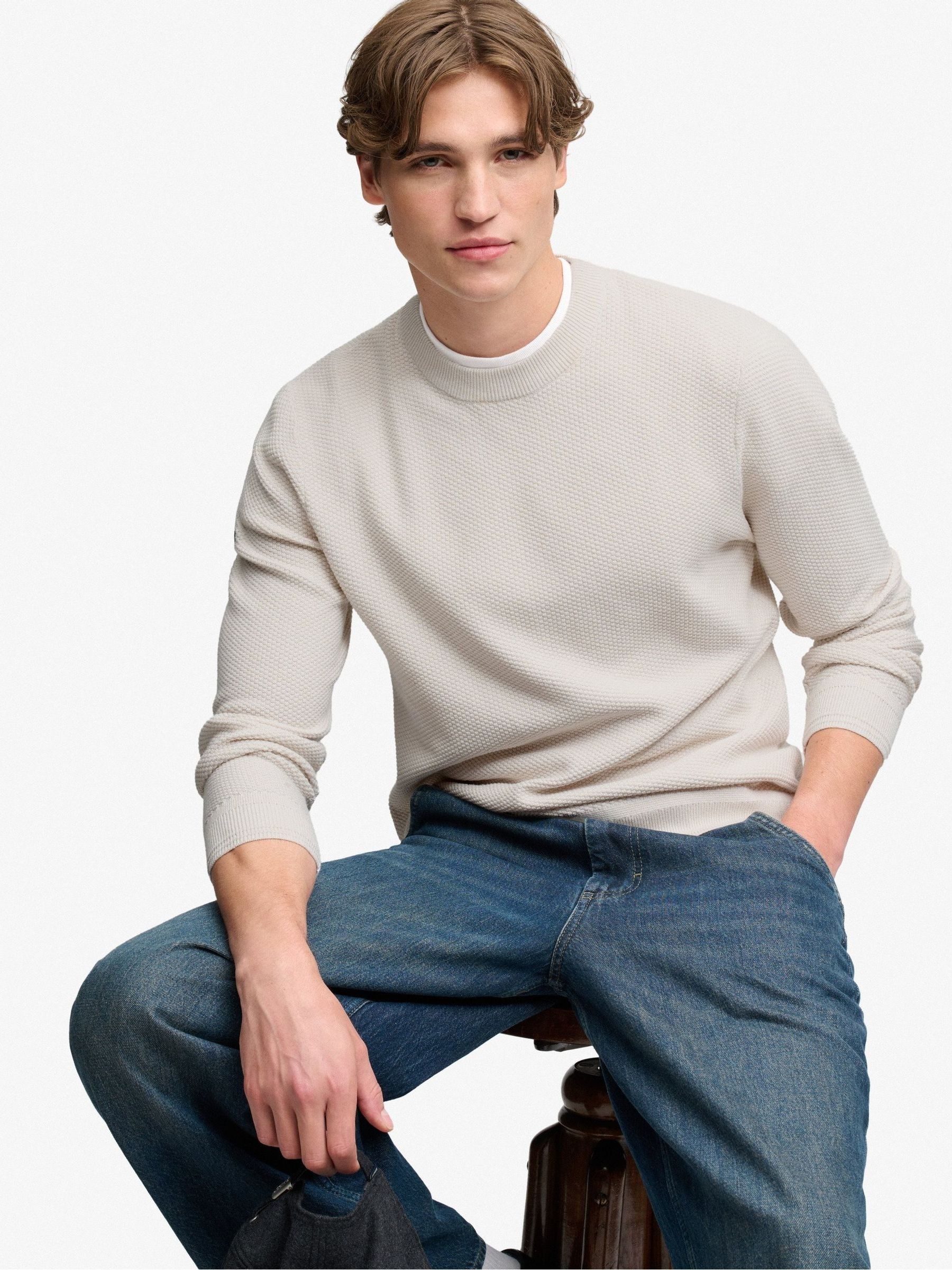 Superdry Men's White Texture Knit Jumper - Image 1