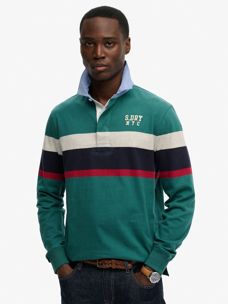 Superdry Green Vintage Chestband Rugby Shirt - Image 1 of 6