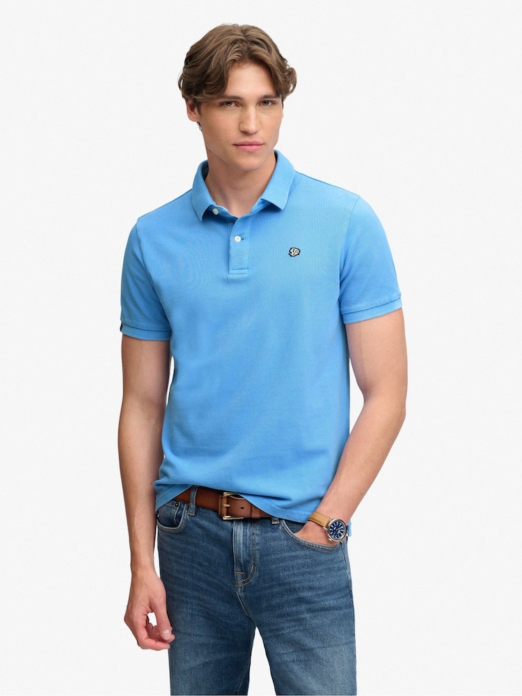 Superdry Light Blue Vintage Destroy Polo Shirt - Image 1 of 7
