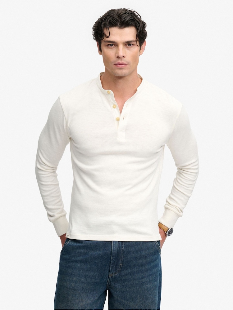 Superdry White Woven Placket Grandad Top - Image 1 of 6