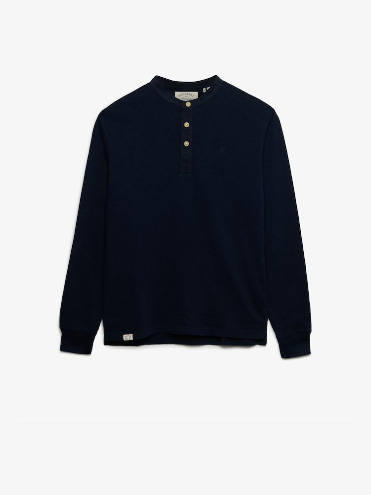 Superdry Blue Woven Placket Grandad Top - Image 1 of 2