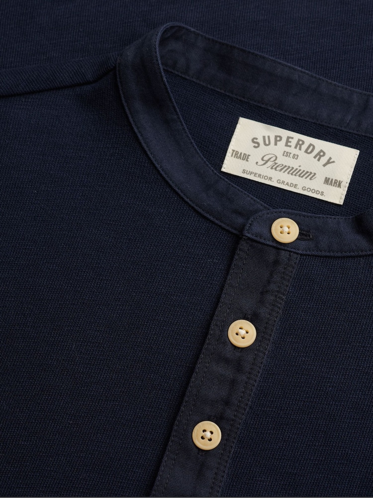 Superdry Blue Woven Placket Grandad Top - Image 8 of 8