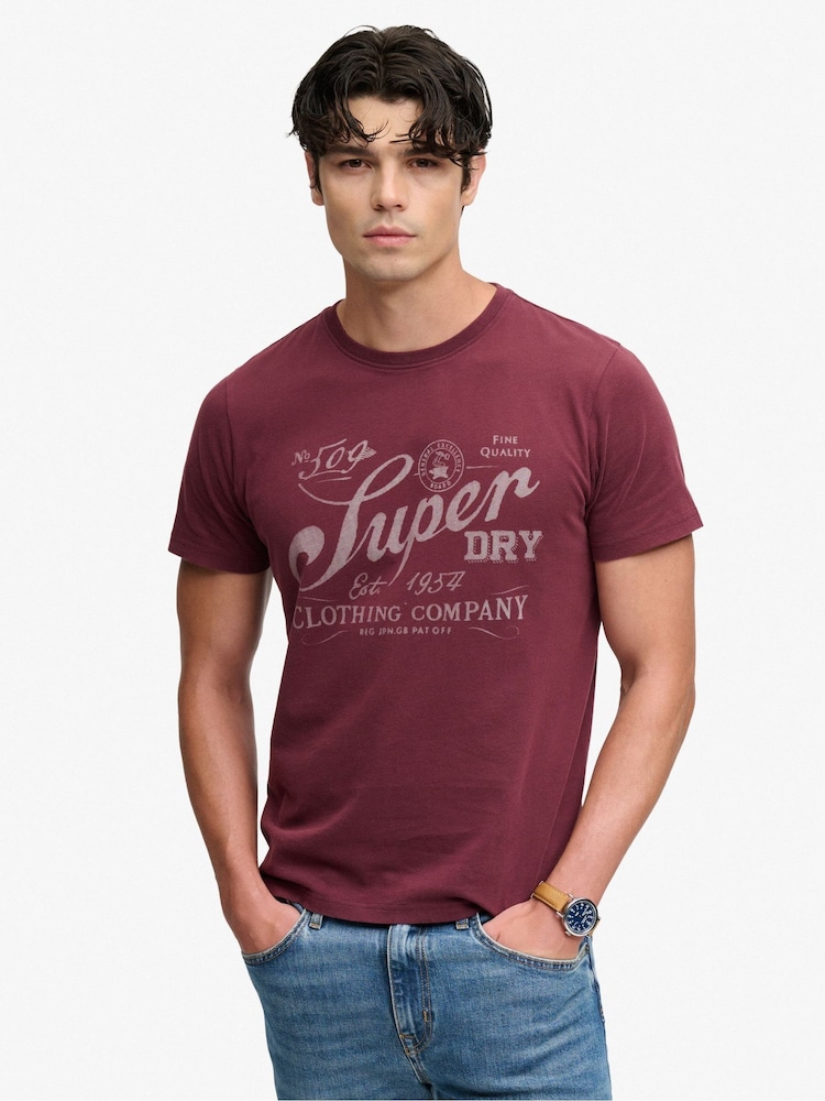 Rojo - Superdry Vintage Workwear Print T-Shirt - Imagen 1 de 7