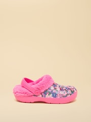 Joules Winter Poole Pink Floral Lined Clogs - Image 3 of 6