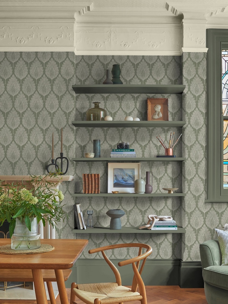 Graham & Brown Sage Flame Leaf 10M Wallpaper - Image 1 of 3
