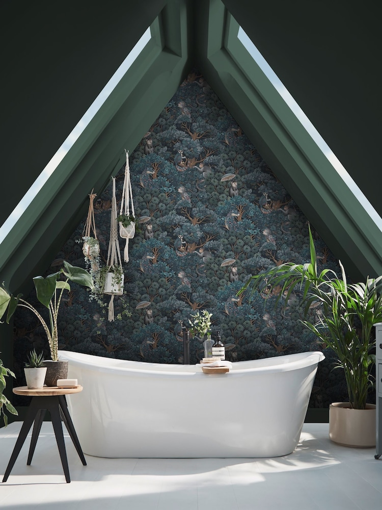 Graham & Brown Navy Teal Treetop Troop 10M Wallpaper - Image 1 of 3