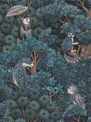 Graham & Brown Navy Teal Treetop Troop 10M Wallpaper - Image 2 of 3