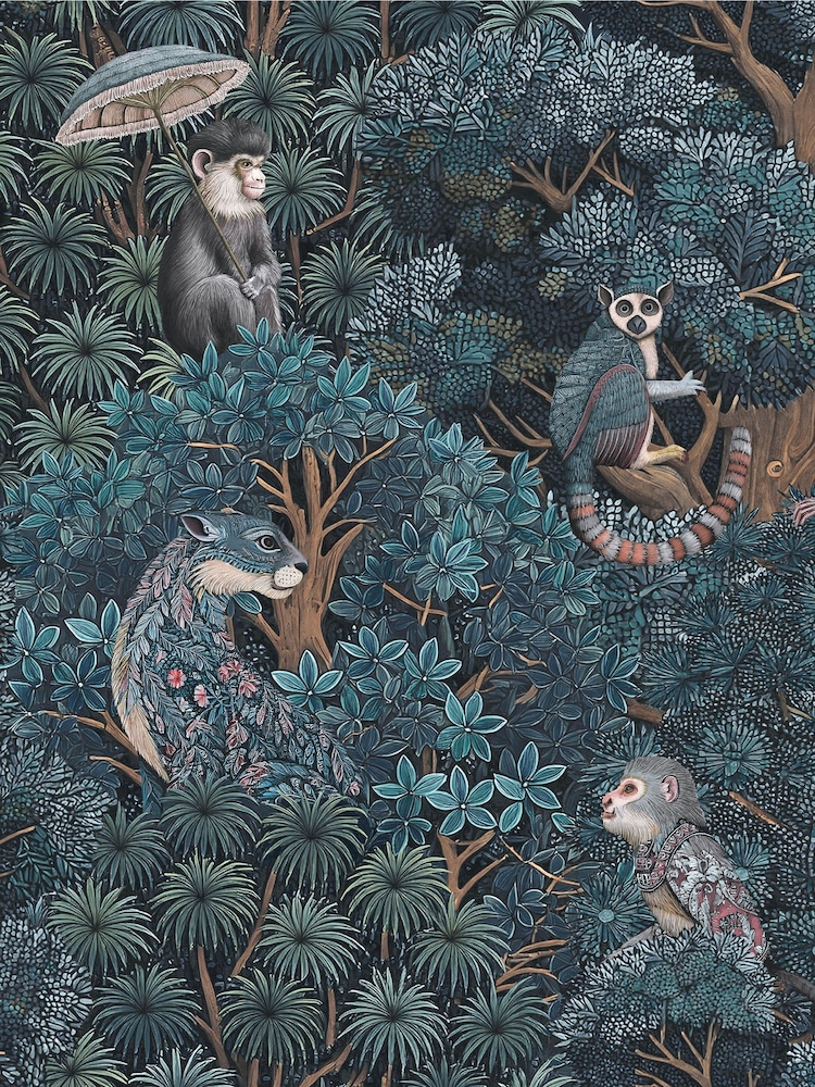 Graham & Brown Navy Teal Treetop Troop 10M Wallpaper - Image 2 of 3