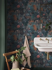 Graham & Brown Navy Teal Jungle Jamboree 10M Wallpaper - Image 1 of 3