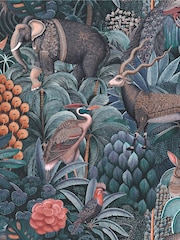 Graham & Brown Navy Teal Jungle Jamboree 10M Wallpaper - Image 2 of 3