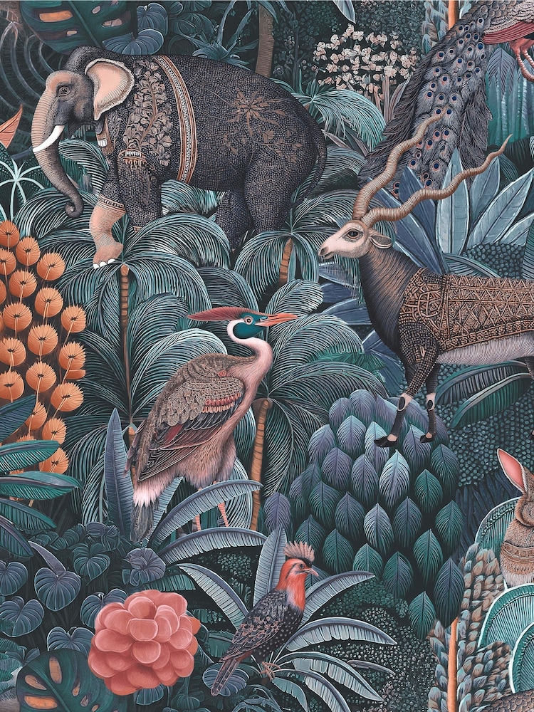 Graham & Brown Navy Teal Jungle Jamboree 10M Wallpaper - Image 2 of 3