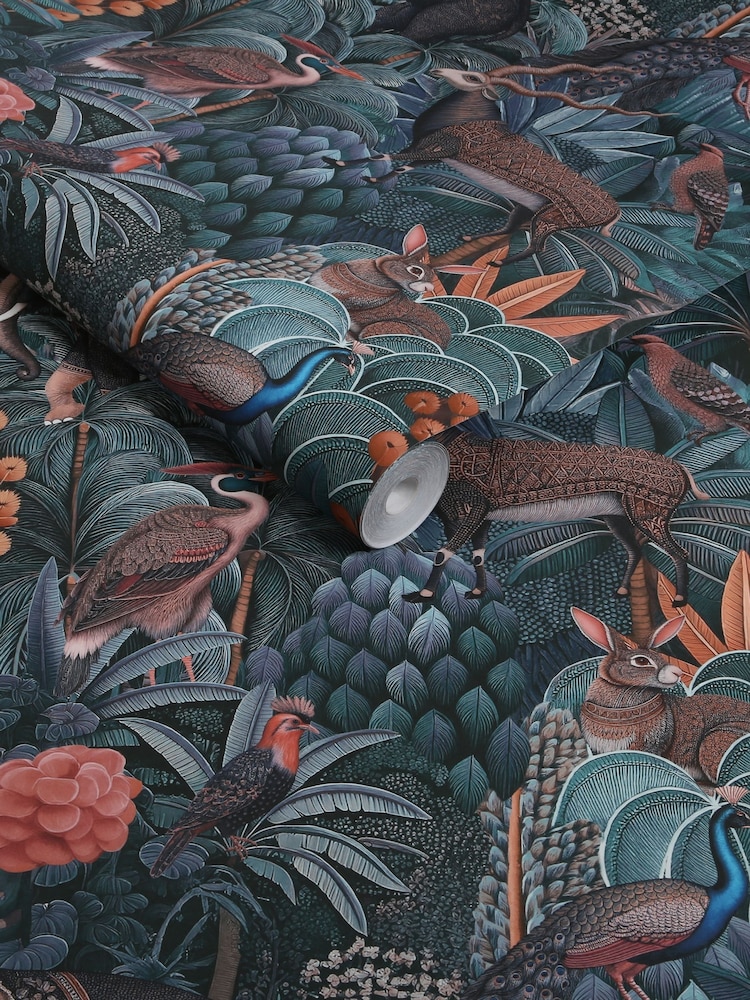 Graham & Brown Navy Teal Jungle Jamboree 10M Wallpaper - Image 3 of 3