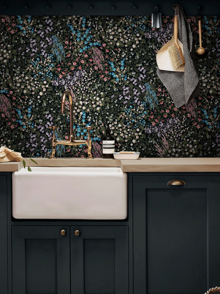 Graham & Brown Black Painterly Flora 10M Wallpaper - Image 1 of 3